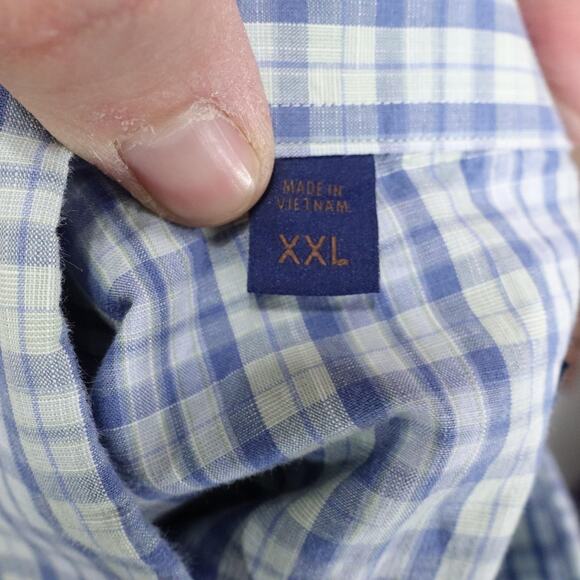 David Donahue Shirt Mens 2XL Blue Green Check Plaid Button Down Long Sleeve - Picture 8 of 10